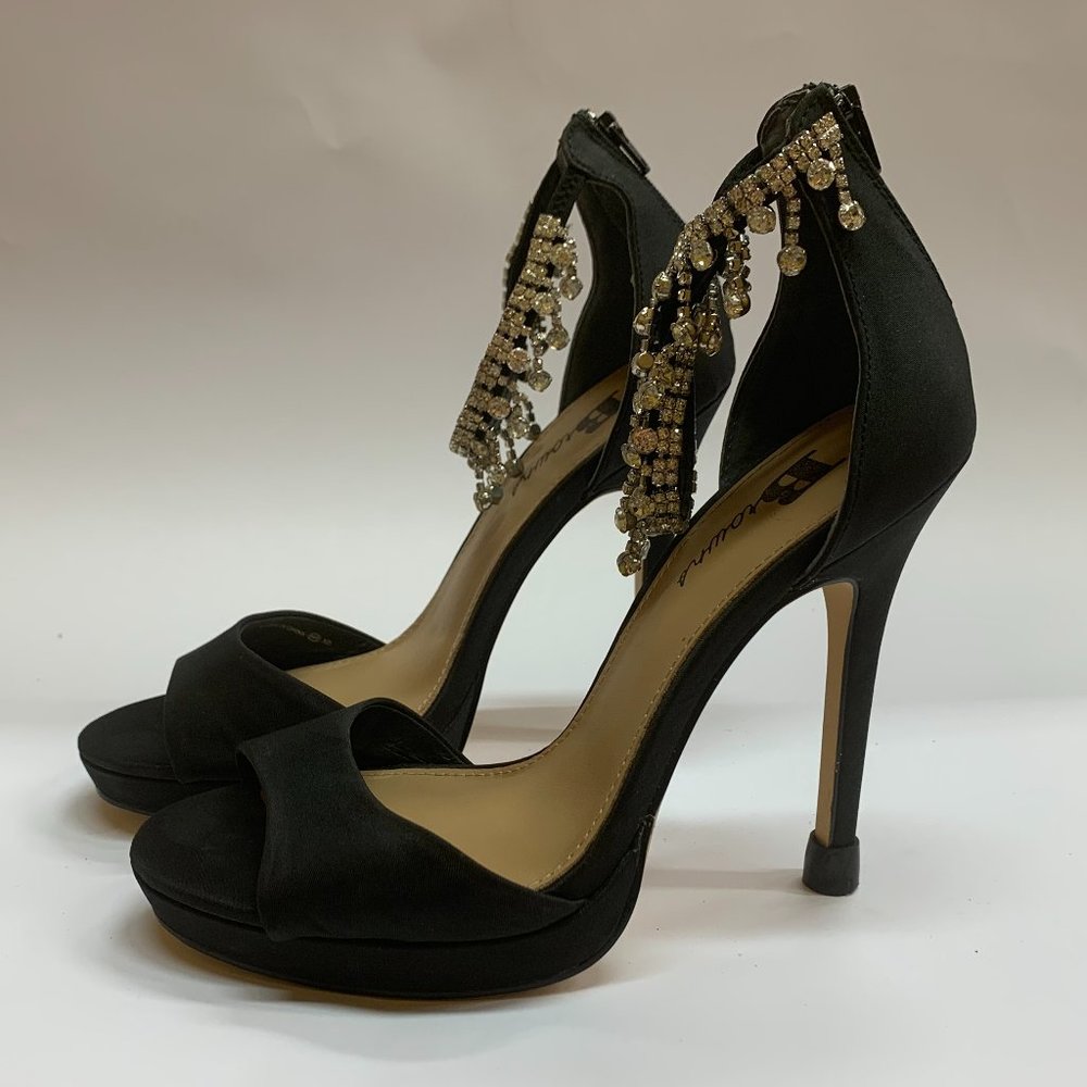 BROWNS Black Stilettos Heels Rhinestones and Zipper back Women's 6M